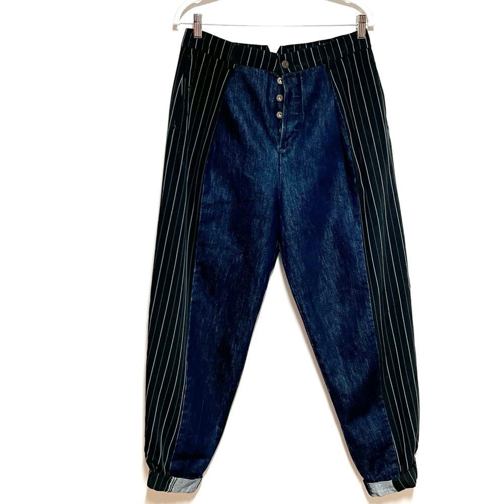 New Rare ETICA Lana Trouser Button Fly Cuffed Wide leg Jeans Stripe Detail Sz 30